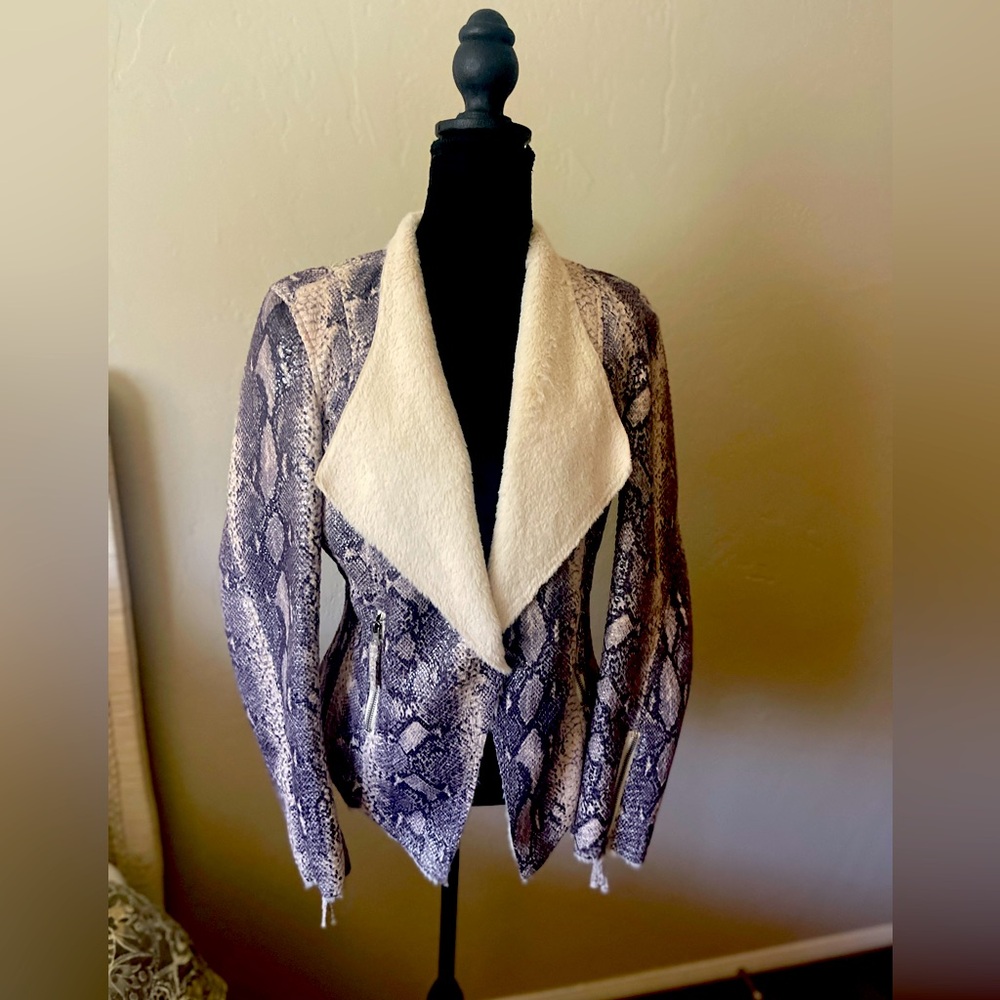 Bebe fur lined snake skin jacket